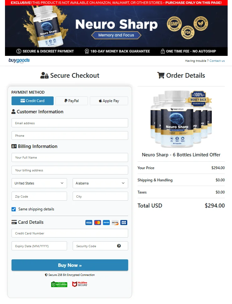 Neurosharp order page